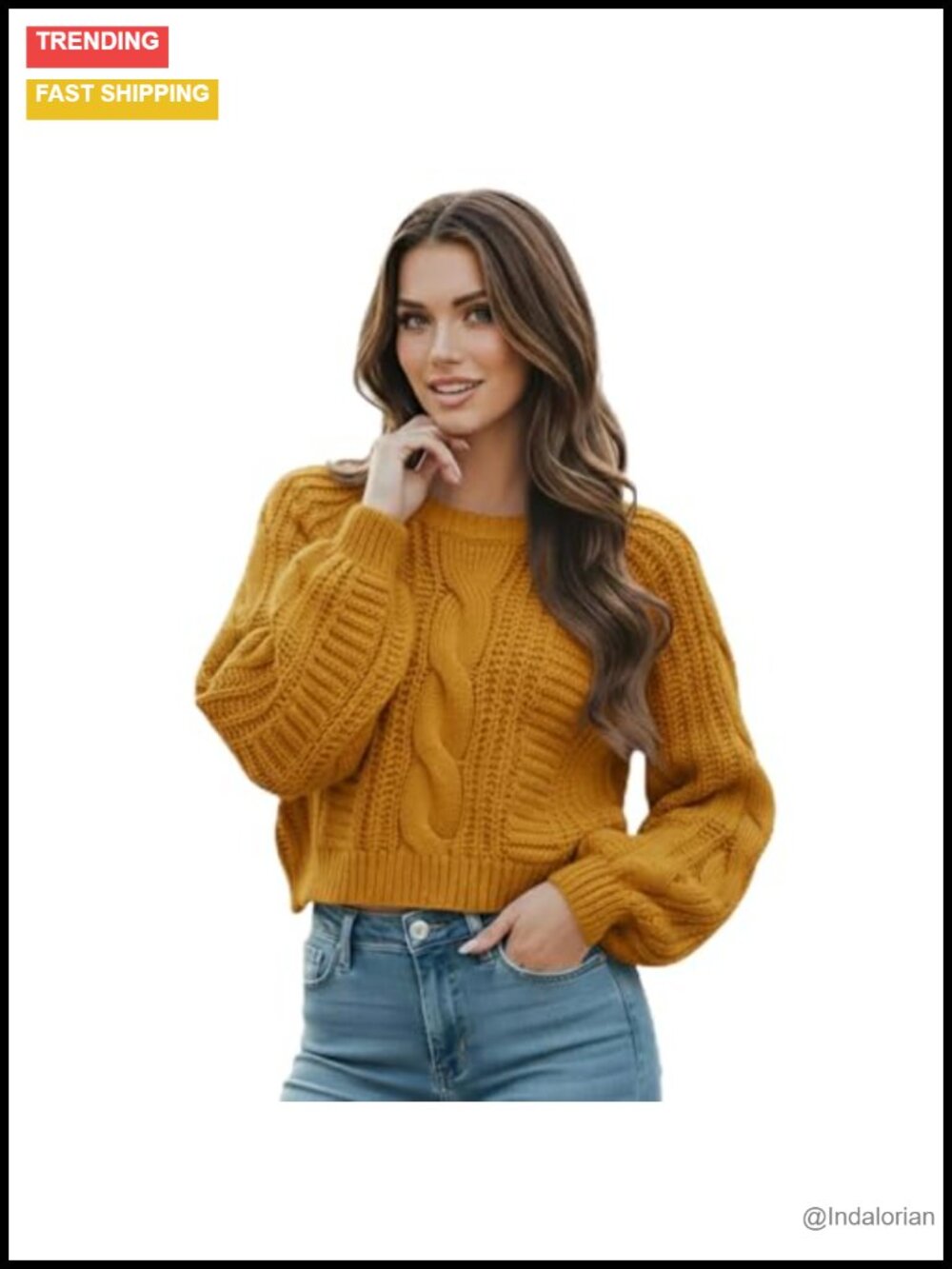 Cropped Cable Knit Sweater Soft Warm Long Sleeve Pullover